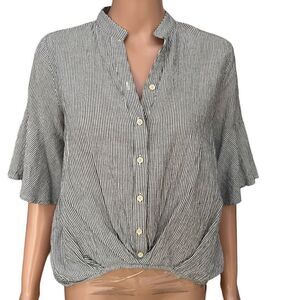 IJoah pinstriped 100% cotton flutter sleeve blouse size S